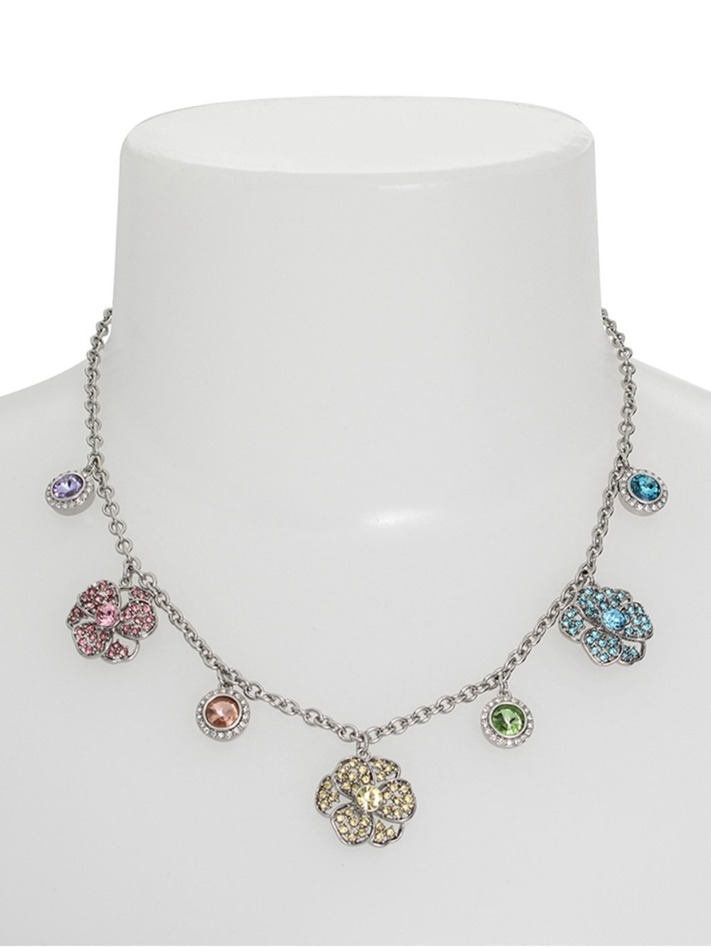 Kurt Geiger Silver-Tone Multi-Color Crystal Flower Charm Necklace